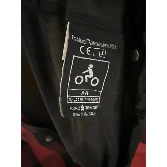 Road Armor by Skull Riderz Red Checkered Flannel Hoodie Shirt - Picture 7 of 8